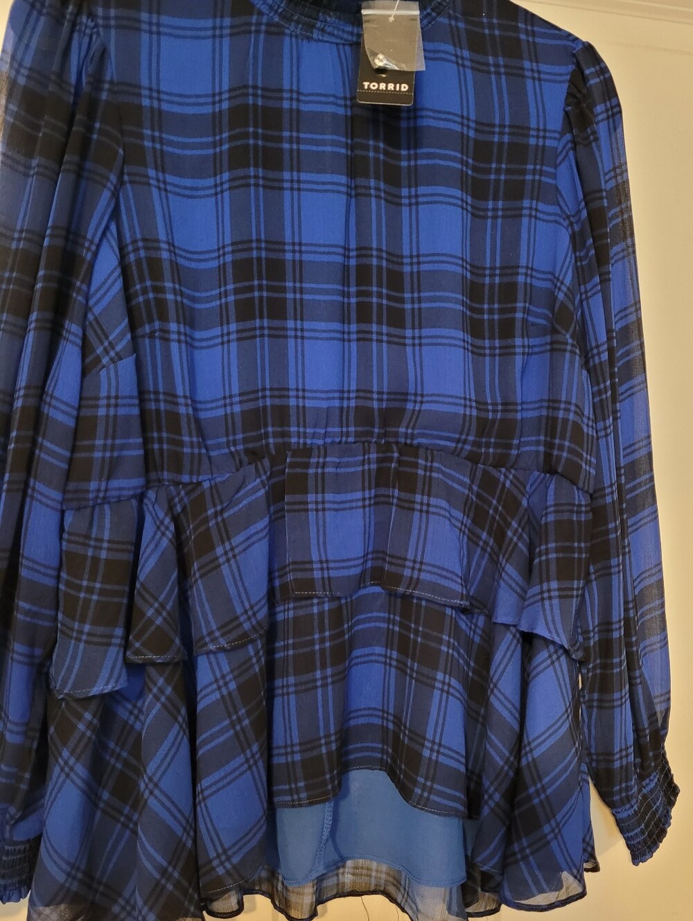 torrid Blue and Black Plaid Rufffled Top Blouse.   M/L  NWT! - Picture 12 of 12